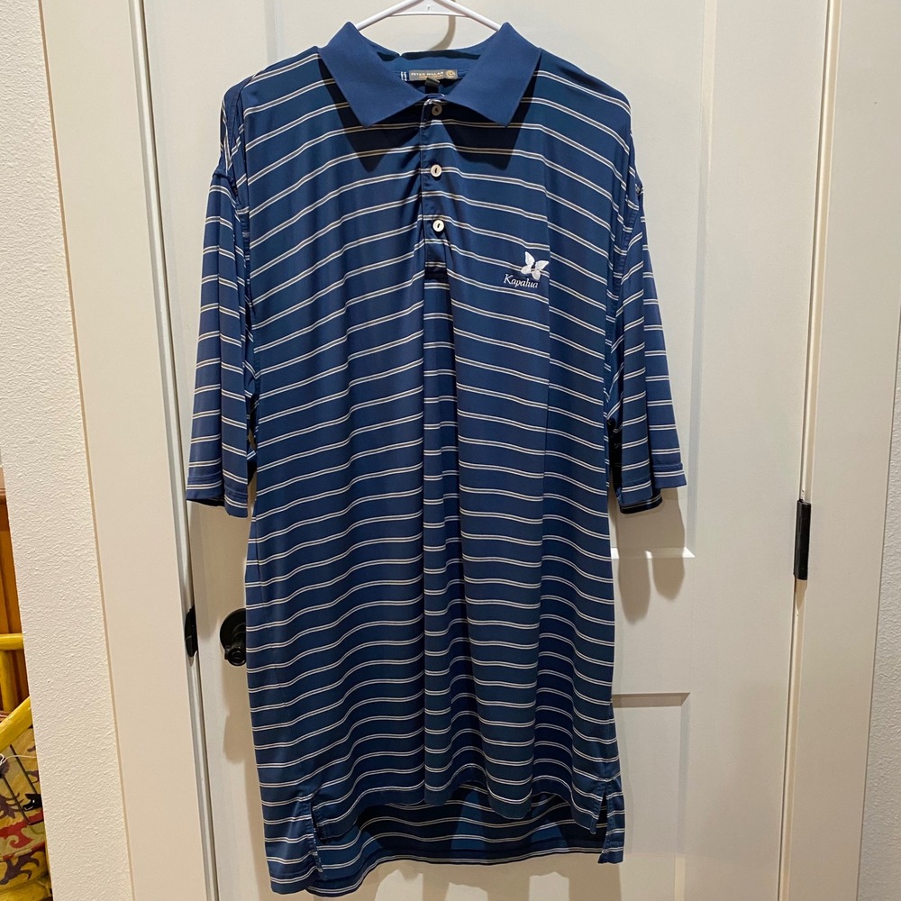 Peter Millar Summer Comfort Men's Polo. XL. Navy w/Gray Stripes. Poly Blend.